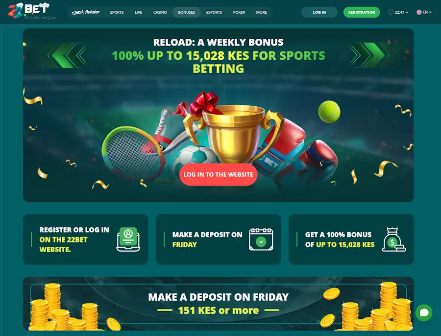 22bet Friday Reload Bonus Screenshot